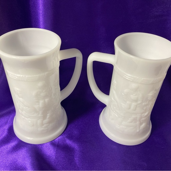Vintage 2 Federal White Milk Glass Beer Mugs, 1950's Milk Glass Steins - Picture 4 of 7